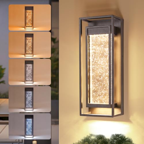 Image of LUTEC Outdoor Wall Light Fixtures, 5 Color Temperature Porch Light Wall Sconce with Crystal Bubble Glass,Waterproof Outdoor Wall Lanterns, Modern Outside Lights for House Front Door Garage, Brown