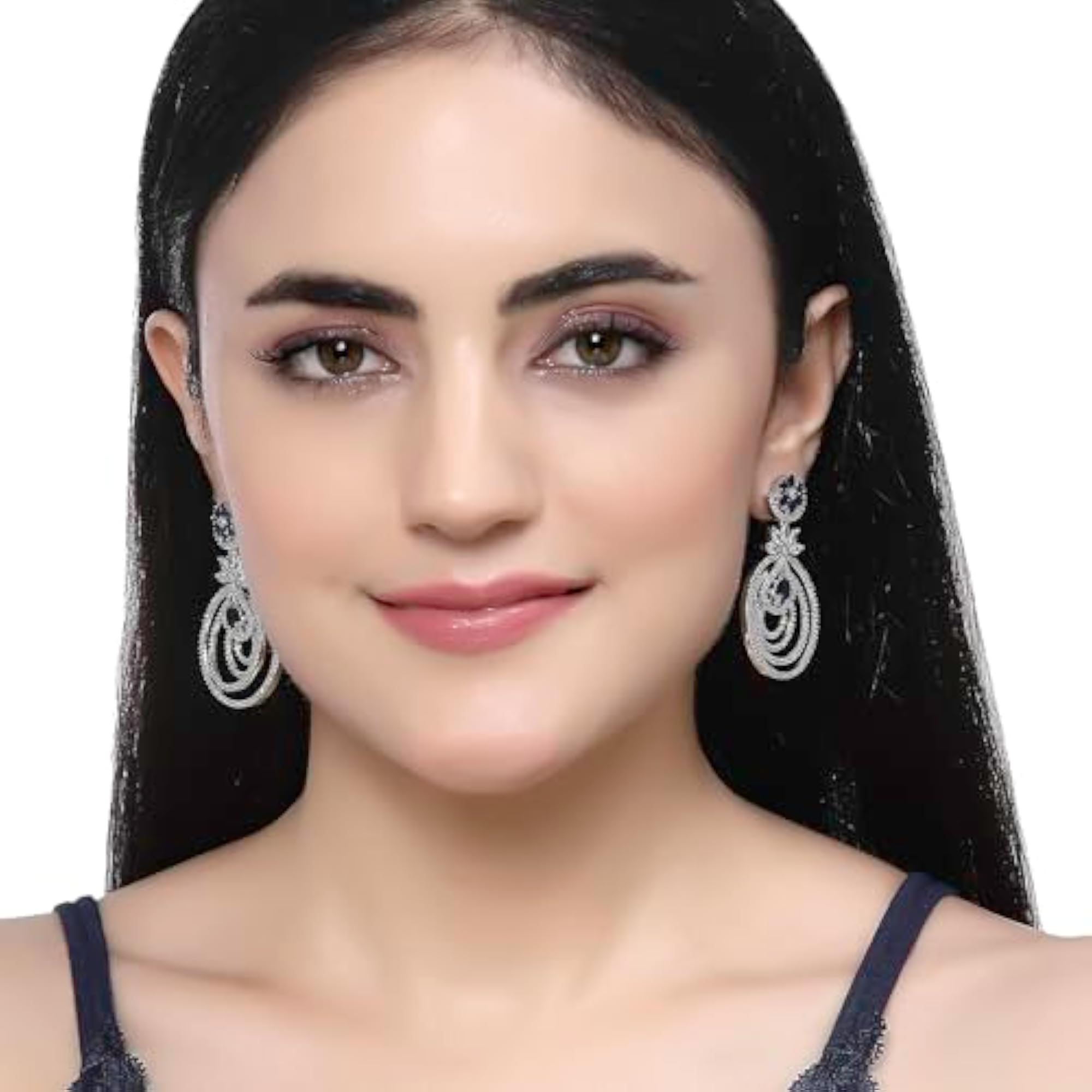American Diamond Floral Layered Drop Earrings