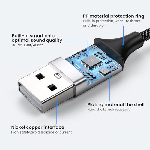 MOSWAG USB to 3.5mm Jack Audio Adapter,USB to Aux Cable with TRRS 4-Pole Mic-Supported Computer Headphone Microphone AUX Adapter External Sound Card for Laptop PC PS4 PS5 (0.65Feet/20cm, White)