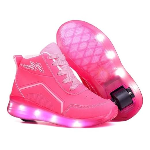 Tênis Infantil Feminino De Rodinha com Led Rosa Cano Alto (Rosa, BR, Criança de 4 a 8 anos, Numérico, 33)