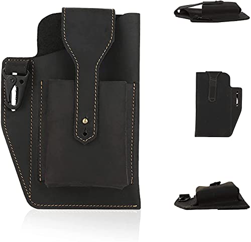 Sac de Ceinture rétro pour Hommes, Sac de Ceinture de téléphone Portable de qualité Solide étui de Poche de Support de Taille à Boucle rétro, hébergeur de téléphone Portable en Cuir véritable (Brun) Cover