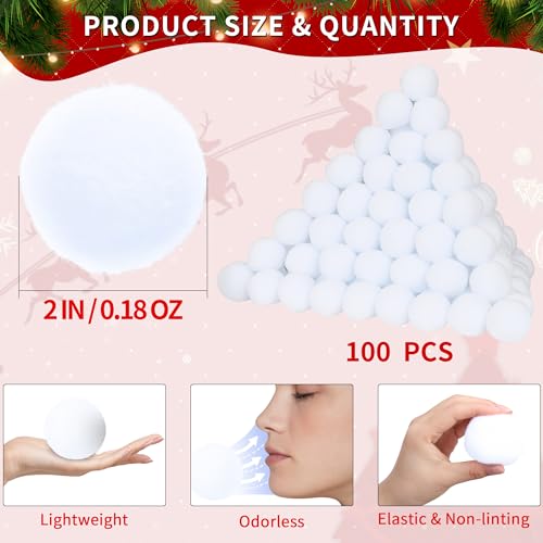 Homiar 100 PCS Snow Fake Balls, Soft Artificial Snow Toy Balls for Kids, Indoor Snow Fight Ball Set for Multiplayer Outdoor Parent-Child Throwing Game Winter Christmas Decorations Party Present