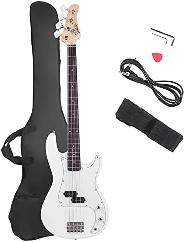 Glarry Electric Bass Guitar Full Size 4 String Rosewood Basswood Fire Style Exquisite Burning Bass (White)