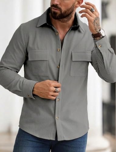 Image of MiraMichi Men's Full Sleeve Corduroy Striped Casual Jacket, Perfect for Everyday Stylish Outfits, Standard Length