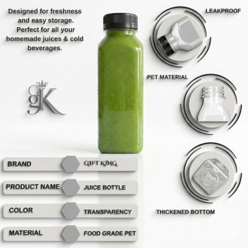 GIFT KING 8oz (250ml), 50 PCS Plastic Juice Bottles with Caps, BPA Free Reusable Square Beverage Containers, Leakproof Clear Bottles for Juice, Smoothies & Drinks, by GIFT KING - Image 7