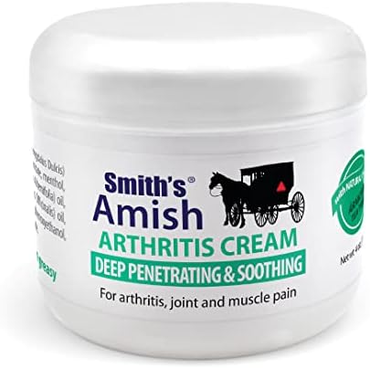 SMITH'S AMISH Arthritis Cream 4 oz jar. Soothing and Cooling, with Botanicals of Arnica, Peppermint, Tea Tree, Rosemary and Eucalyptus