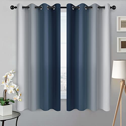 Image of SimpleHome Ombre Curtains Navy Blue to Grey White for Living Room 52Wx63L | Room Darkening Curtains for Bedroom,Gradient Light Blocking Curtain,Thermal Insulated Grommet Window Drapes,2 Panels,63 Inch