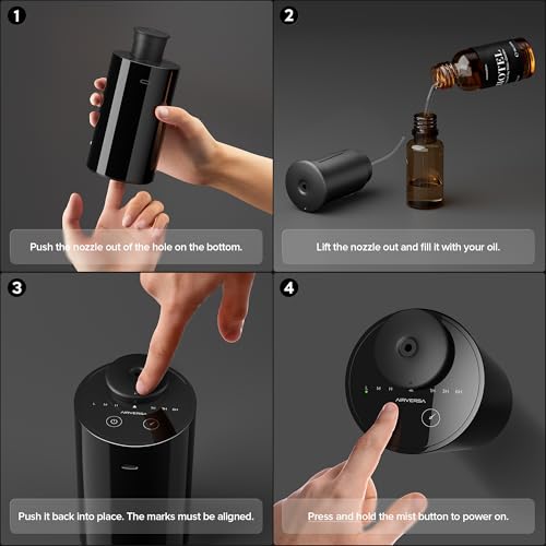 Airversa Wasserloser Diffuser, für ätherisches Öl Zerstäuber batteriebetriebene Mini Duft Luft Maschine Aromatherapie Diffusor 3 Countdown-Timer 3 Nebel Ebene für Haus Zimmer Autos Büro AN6 weiß