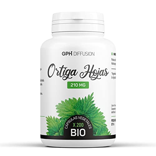 Ortiga Orgánica hojas (Urtica dioica) - 210mg - 200 cápsulas vegetales - Complemento alimenticio - Formula Pura y Natural - GPH DIFFUSION