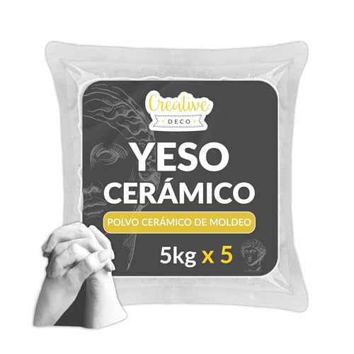 Creative DECO Yeso Cerámico en Polvo Blanco | 5 x 5 kg | Masa de Moldeo | Yeso para Modelar | Inodoro Manualidades Artesanía Modelado Decoración Bricolaje Escultura