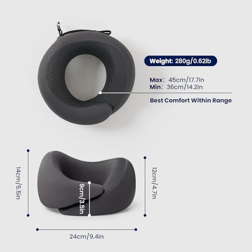 Image of Dream Valley Neck Travel Pillow, Memory Foam Travel Pillow for Airplane, Portable Roll-Up Neck Pillow with Cooling Inner Fabric, 360 Ergonomic Support, No Head Bobbing, Charcoal Gray