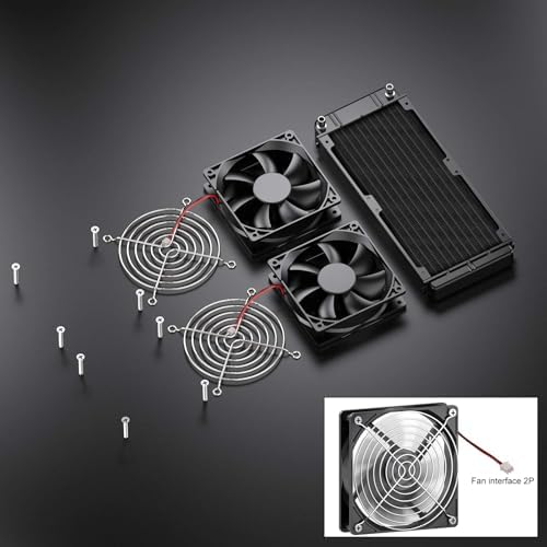 Water Cooling Radiator, 12 Pipe Aluminum Heat Exchanger Cooling Water Drain Row with Fan Radiator for Computer PC CPU CO2 Laser Water Cool System