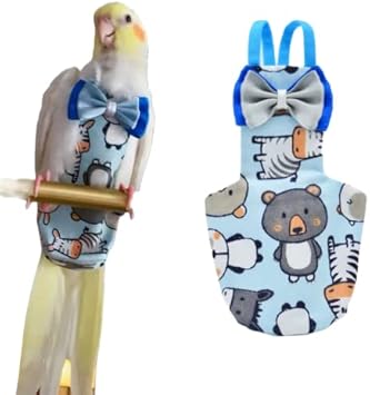 Bird Flight Suits Diapers for Monk Parakeets, Conures, Lovebirds, Cockatiels Flight Suits, Parrot Clothes, Bird Training Nappy Suit Liners Clothes (Medium,Blue-B)
