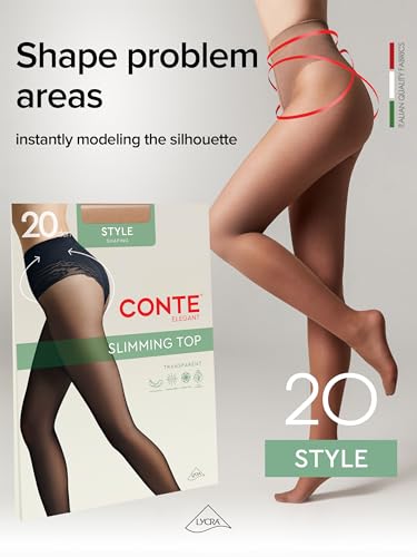 Image of Conte French Cut Sheer Push Up Lace Control Top Slimming Pantyhose Tights Style 20 Den
