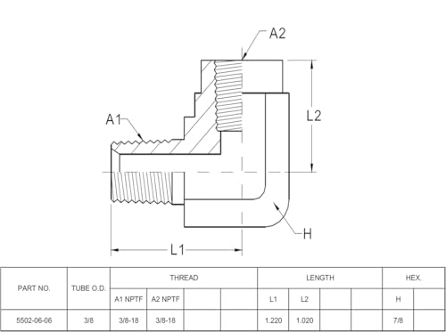 Image of (2-PACK) 5502-06-06 Hydraulic Hose Adapter Fitting 3 /8 inch Male (3 /8 inch-18NPTF) x 3 /8 inch Female (3 /8 inch-18NPTF) 90 Street Elbow SAE Pipe Joints Connector Carbon Steel
