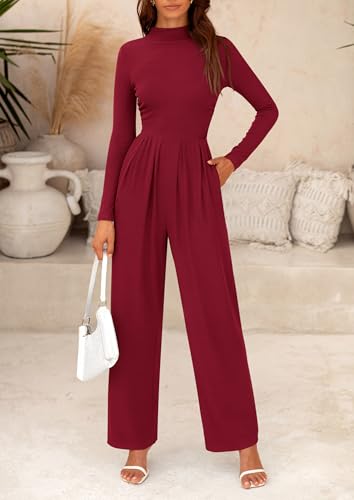 PRETTYGARDEN Jumpsuits For Women Dressy Fall Fashion Clothing 2025 Long Sleeve Mock Neck Date Night Rompers Business Outfits