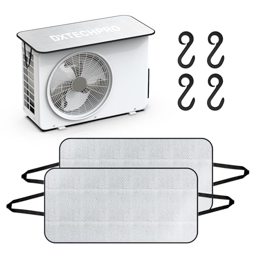DXTECHPRO【省エネ版】エアコン室外機カバー 2枚セット簡単脱着 室外機日除け 省エネ エアコンしつがいき 室外機シール アルミ製 防雨 UVカット95X46cm 3層構造(シルバー)