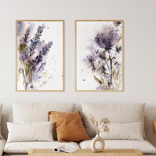 Affiche aquarelle fleur violette KemneT 2 tableaux sur toile 50x70 cm - 2