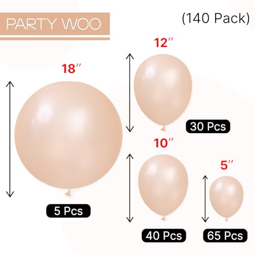 Image of PartyWoo Pearl Peach Balloons 140pcs Different Sizes of 18 12 10 5 Inch Pastel Light Pale Orange Latex Helium Balloon Arch Kit Garland for Bridal Baby Shower Birthday Party Decorations Orange-Z27