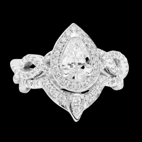 Vintage Wedding Ring Set for Women White Gold, 1CT Center Pear Shaped Moissanite Bridal Sets Wedding Rings 10K 14K 18K Gold Teardrop Engagement Ring Set4