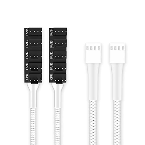 PANO-MOUNTS 2-Pack 4Pin PWM Fan Hub 1 to 5 Ports Splitter Extension Cable for 3-Pin/4-Pin Computer PC Case Cooling Fan (White)