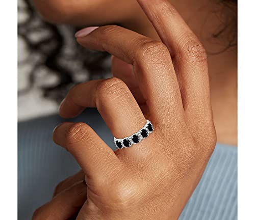 Jewelrygift 925 Sterling-Silver Eternity Band Ring Natural Balck Onyx Gemstone Beautiful Chakra Healing Birthstone Western Design Bridal Wedding Jewelry For Women Girls Ring Size : 10 #TOP2