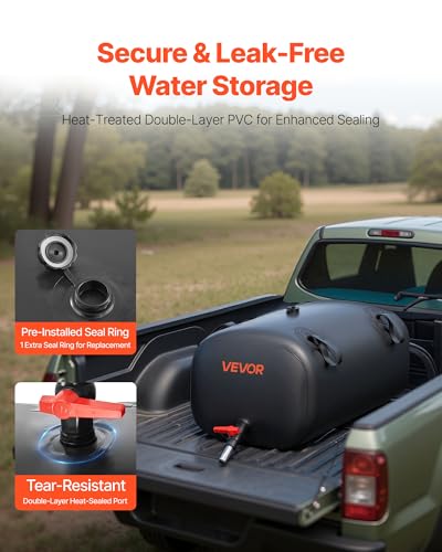 Image of VEVOR Water Storage Bladder, 30 Gal Collapsible Water Storage Bag, Wear-Resistant 1000D PVC Soft Waters Bag, Leakproof Camping Tank Containers for Garden Irrigation RV Emergency Use, Black