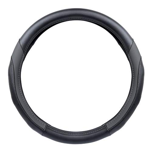 Image of Motor Trend SportDrive Faux Leather Steering Wheel Cover, Standard 15 inch Size, Two-Tone Black & Dark Gray, Car Steering Wheel Cover for Truck Van SUV Auto