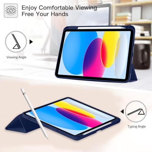 Image of TechTrendz Cover for iPad 11th Generation (A16) / 10th Gen with Right Side Pencil Holder, Auto Sleep Wake, Soft Back Trifold Case (2022 /2025) - Blue