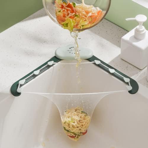 YeeKichen Kitchen Sink Strainer Basket, Triangle Holder Corner Sink Filter Rack Food Catcher with Disposable Mesh Bag Anti-Clogging strainers for Kitchen Waste Leftover Garbage 1 Holder+100pcs Bags