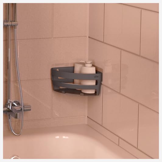 Estante de ventosa esquinero gris Bath n Store para un baño ordenado y moderno 6