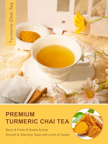 Image of TeeLux Turmeric Chai Tea, Turmeric Tea with Licorice, Cinnamon, Ginger & Green Cardamom, Warming & Spicy Flavor, 100 Count