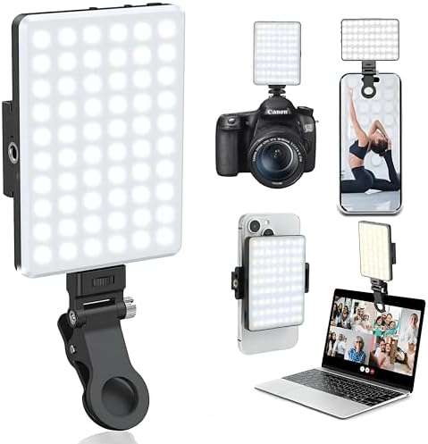 Luz Selfie LED 60 Luces, Clip Recargable con 3 Modos de Iluminaci...