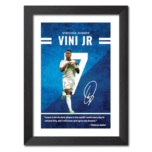 Image of TenorArts Vinicius Jr Quotes Poster Frame Real Madrid Laminated Photo Framed Painting with Matt Finish Black Textures (12 inches x 9inches)