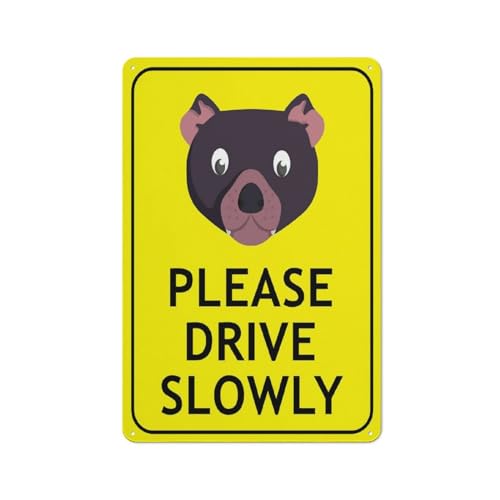 Tasmanian Devil Face Please Drive Slowly Bright Yellow Sign 8 X 12 Inches Rust Free Aluminum - Uv Protected,Weatherproof And Fade Resistant