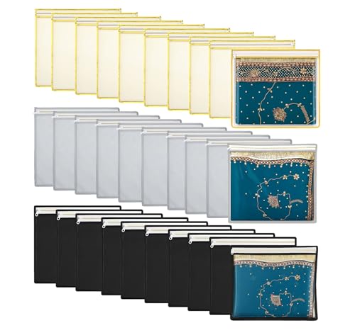 Image of Lify transparent Saree Covers /Saree Bags /Storage Bags /Clothes Covers with Zip Lock Combo (Suitable for Single Saree Pack)- Black, Grey & Golden Color (Black 10pcs & Grey 10Pcs & Golden 10Pcs)