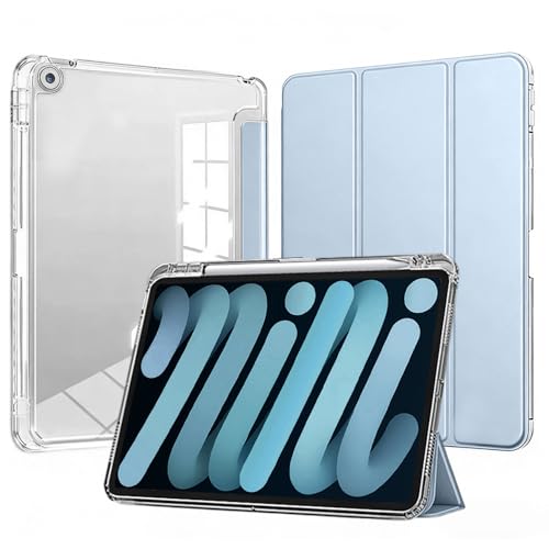 Coque iPad 10.2 bleu ciel pour 9e 8e 7e génération avec porte-stylet et dos transparent