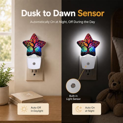 Image of Tree of Life Star Night Light Plug in, Soft Glow Night Light for Kids Bedroom Nursery, Gentle Warm Light for Sleep, Compact Lamp for Hallway Bathroom
