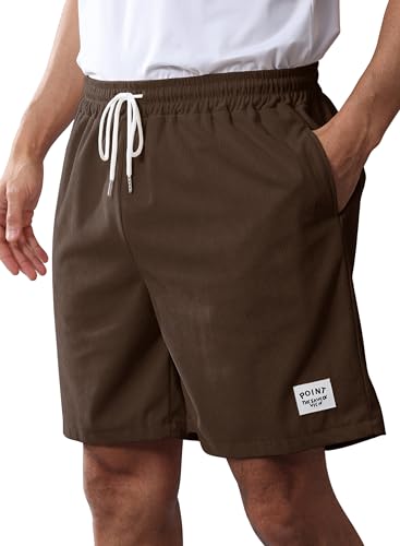 Image of Mens Corduroy Shorts Cotton Blend Lightweight Soft Summer Shorts Elastic Waist Beach Casual Short for Men with Pockets