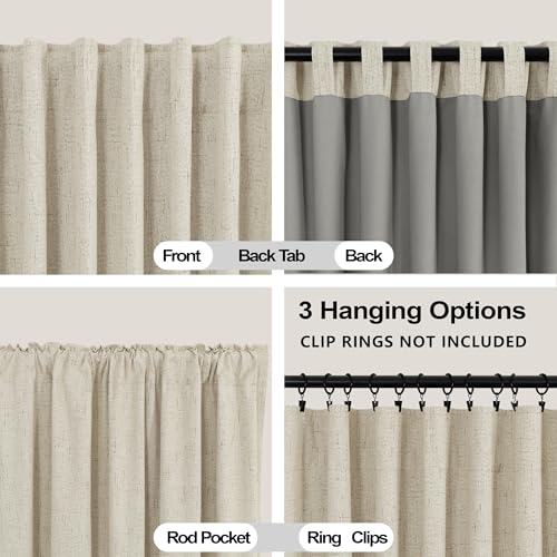 Image of KOUFALL French Country Curtains for Living Room, Farmhouse Style Blackout Rustic Linen Lined Insulated Curtains for Bedroom Sliding Door, Tan, 96 Inches Long
