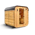 Backyard Discovery Lennon 4-6 Person Traditional Cedar Outdoor Cube Sauna with Electric Sauna Heater, Glass Door, Sauna Rocks, Dry Heat, Steam Sauna, LED Lights, Wi-Fi Control, Sauna Accessories