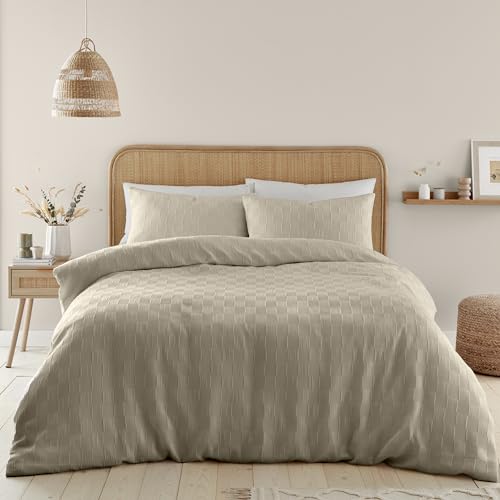 Catherine Lansfield Waffle Checkerboard Double Duvet Cover Set Natural