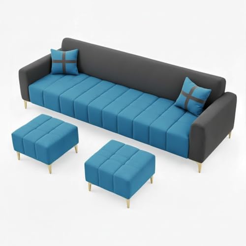 Image of Melody 3 Seater Modular L Shape Sofa Set with 2 Ottoman| Soft Velvet Upholstery, Sturdy Wooden Frame | Modern Sofa for Living Room, Hall & Office Spaces (Dark Grey-Teal Blue)