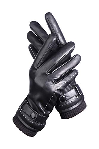 Winter black faux leather touchscreen gloves for women driving dr…