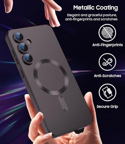 Image of DIZORO Samsung S24 Plus Case, Compatible with Mag Safe Back Cover, Matte Luxury Metallic Luster Flexible TPU Wireless Charging Shockproof Case with Camera Protector Lens (Coffee)