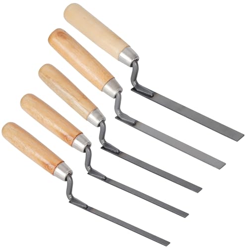 5Pcs Pointing Trowel Set 6/8/10/12/15mm Stainless Steel Pointing Tool with Wooden Handle Finger Trowel Brick Jointer Tools for Brickwork Repointing and Masonry Repair