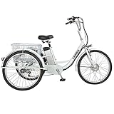 Triciclo Para Adultos Bicicleta Eléctrica De 3 Ruedas Bicicleta Asistida Con Carro Trasero Cesta Cesta De Comida Salida Compras 48V12Ah Scooter Pedal Eléctrico 24 Pulgadas Motor Único 250W Mano De Ob