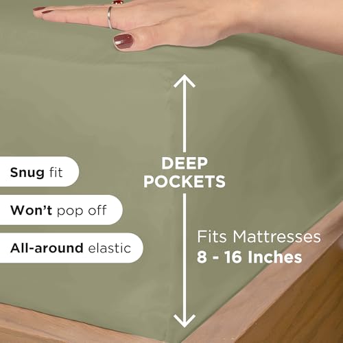 Image of ROYALE LINENS 4 Piece Queen Sheets Set - Soft Brushed 1800 Microfiber Bedding - 1 Fitted, 1 Flat Sheet, 2 Pillow Cases - Wrinkle Free & Fade Resistant - Hotel Luxury Bed Sheets (Sage Green, Queen)
