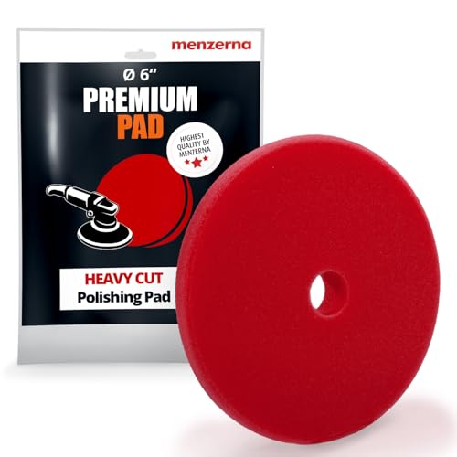 Image of MENZERNA 6 Inch Polishing Pad Heavy Cut for Scratch Repair I Body Repair and Detailing Pads with Safety Edge & Velcro Attachment I Washable & Long Lasting I Thin Pad with Hole for Anti Heat Build-Up