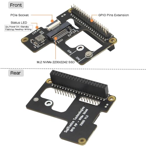 Image of Raspberry Pi 5 M.2 NVMe SSD Adapter X1000 Pi 5 PCIe to M.2 NVMe Top HAT M.2 NVMe SSD PCIe Board NVMe SSD Expansion Shield